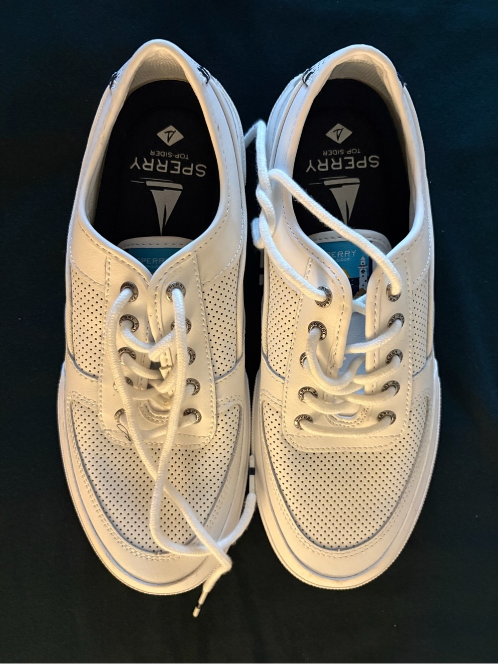 Sperry Men's White Perforated Leather Boat Sneakers